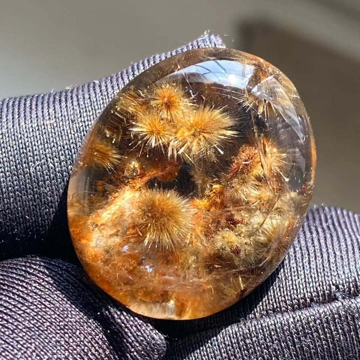 Vexaroa Gold Rutilated Quartz Sunflower Pendant | Oval Brazil