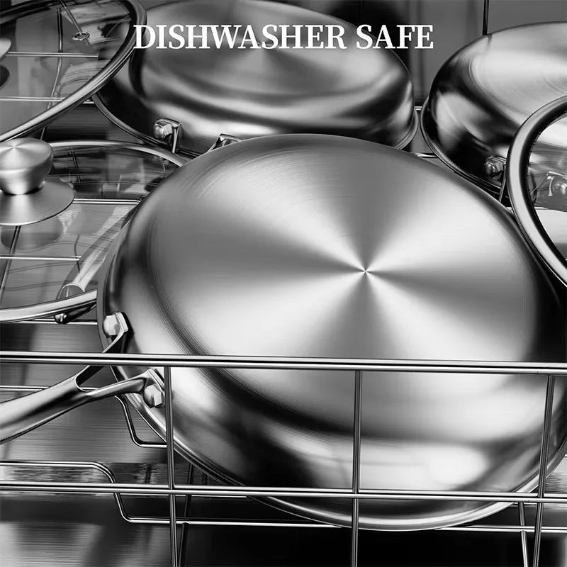 Set of 3 Nonstick Stainless Steel Frying Pans 20/24/28cm Dishwasher-Safe, PFOA-Free Cooking Skillets
