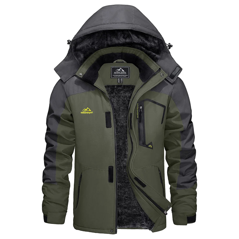 KEFITEVD Men's Winter Ski Jacket Waterproof Warm Thick Fleece Hiking Jackets Raincoats Snow Jacket Coats Windbreaker Man Parka