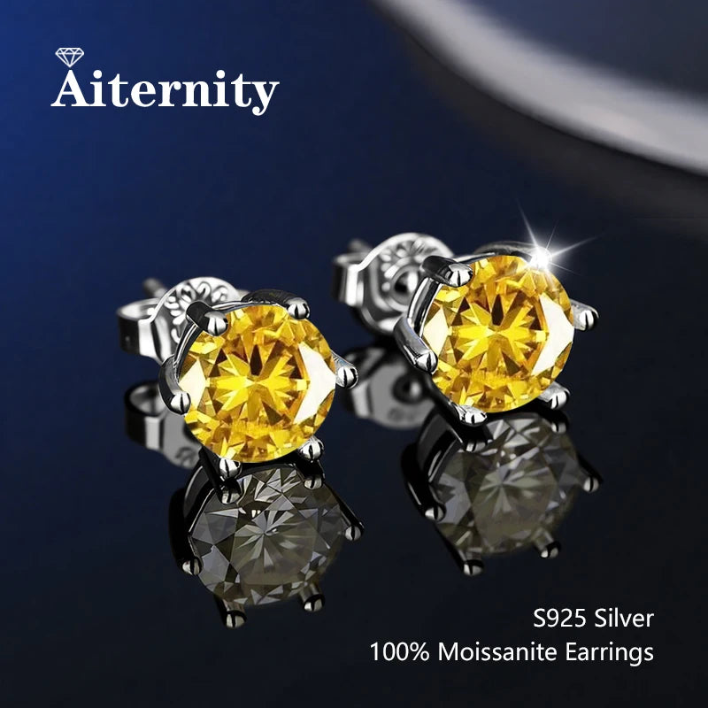 100% Real Sterling Silver S925 Moissanite Earrings Stud With 2 Certificate D VVS1 Pass Diamond Testing Pen For Women Men Jewelry