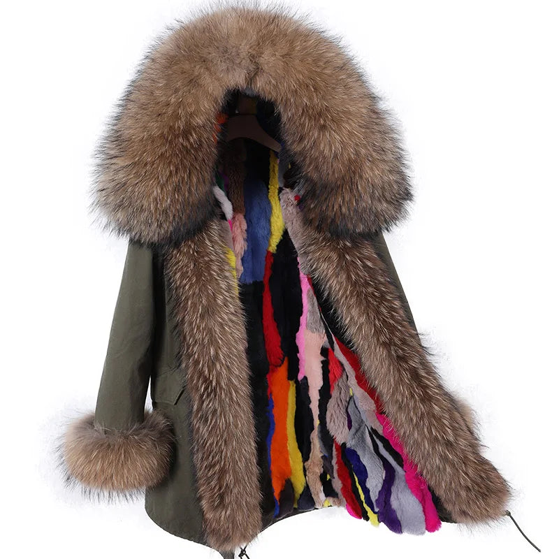 Real Raccoon Fox Fur Collar Parka Women's Coat | Vexaroa