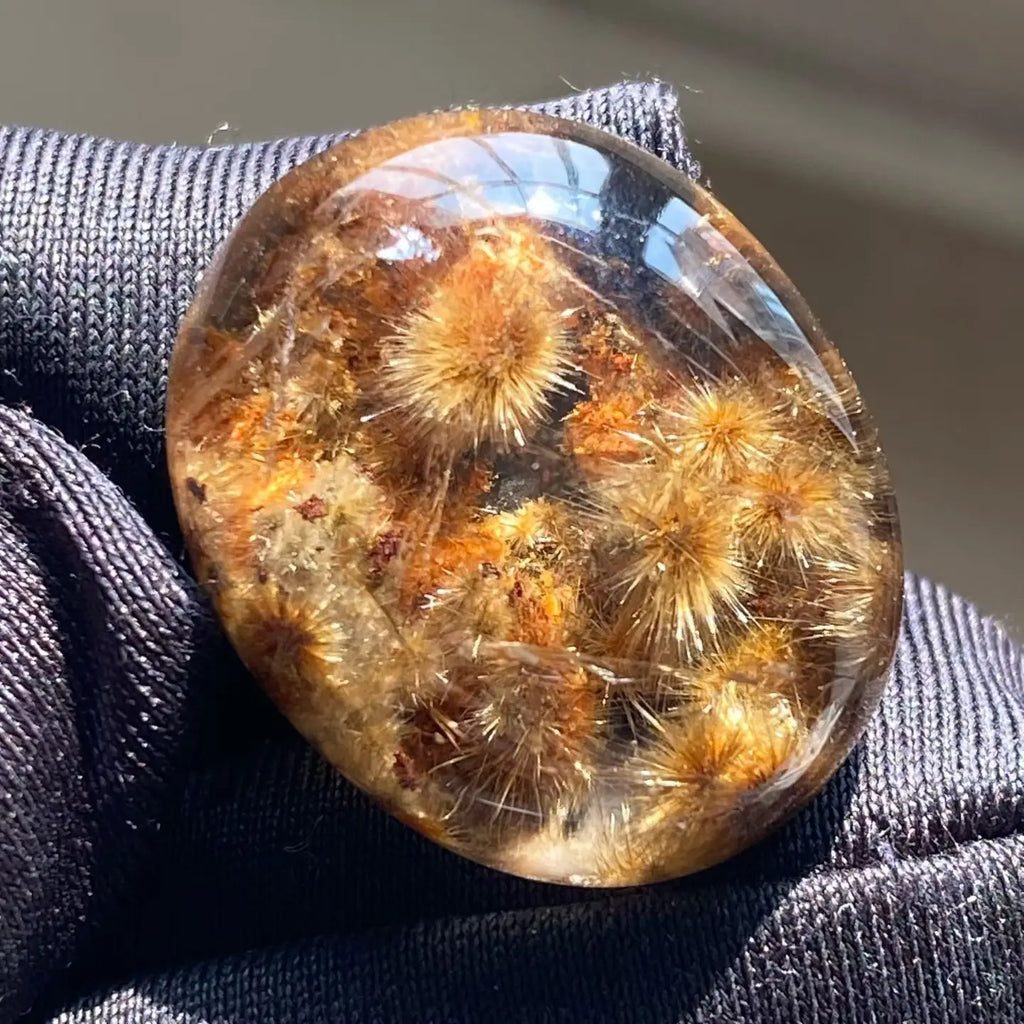Vexaroa Gold Rutilated Quartz Sunflower Pendant | Oval Brazil