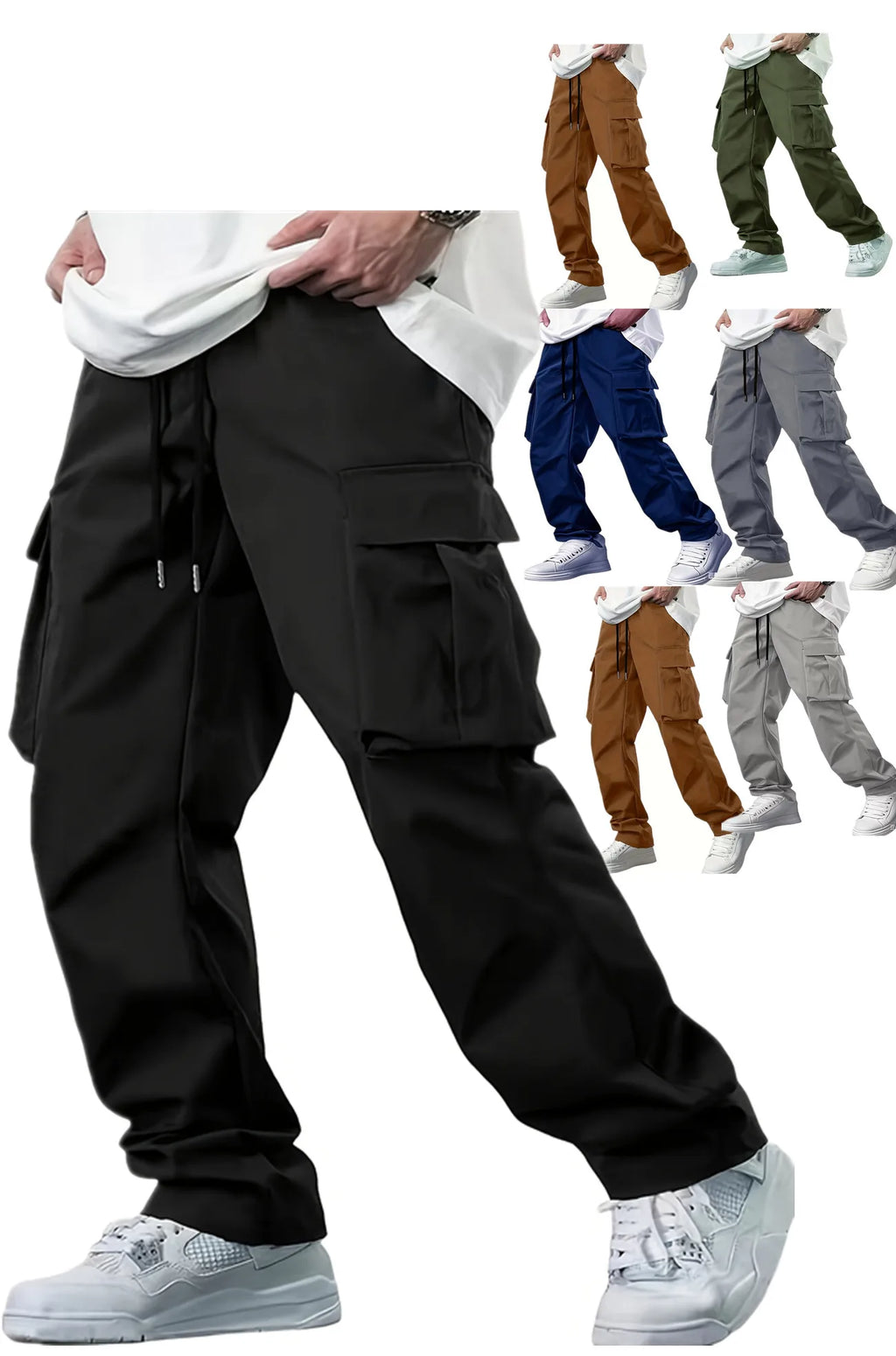 Vexaroa Men's Drawstring Multi-Pocket Cargo Work Pants