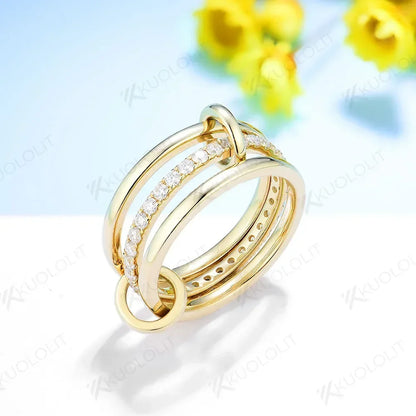 Vexaroa D VVS1 Moissanite 3-Band Ring Set | 10K 14K 18K Gold