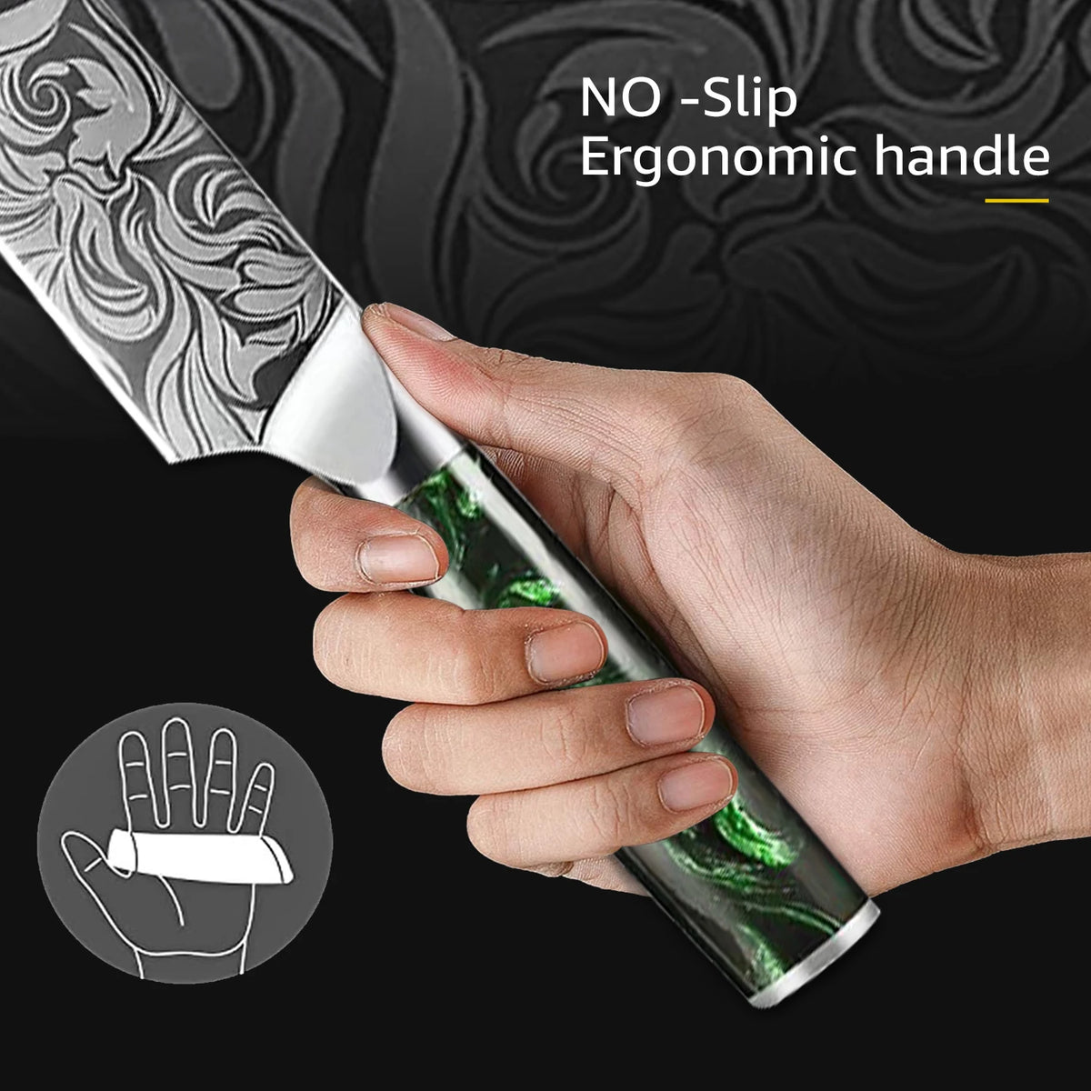 Kitchen Knife Set Stainless Steel Ultra Sharp Paring Boning Santoku Cleaver Bread Chef Knife with Green Resin Handle