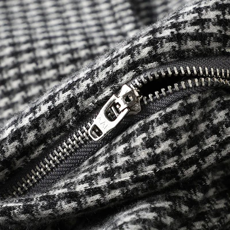 Men's Gray Plaid Woollen Trousers, Slim Straight Fit, Fall | Vexaroa