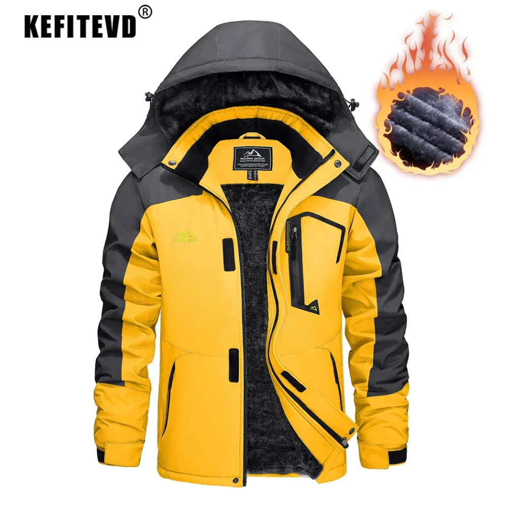KEFITEVD Men's Winter Ski Jacket Waterproof Warm Thick Fleece Hiking Jackets Raincoats Snow Jacket Coats Windbreaker Man Parka
