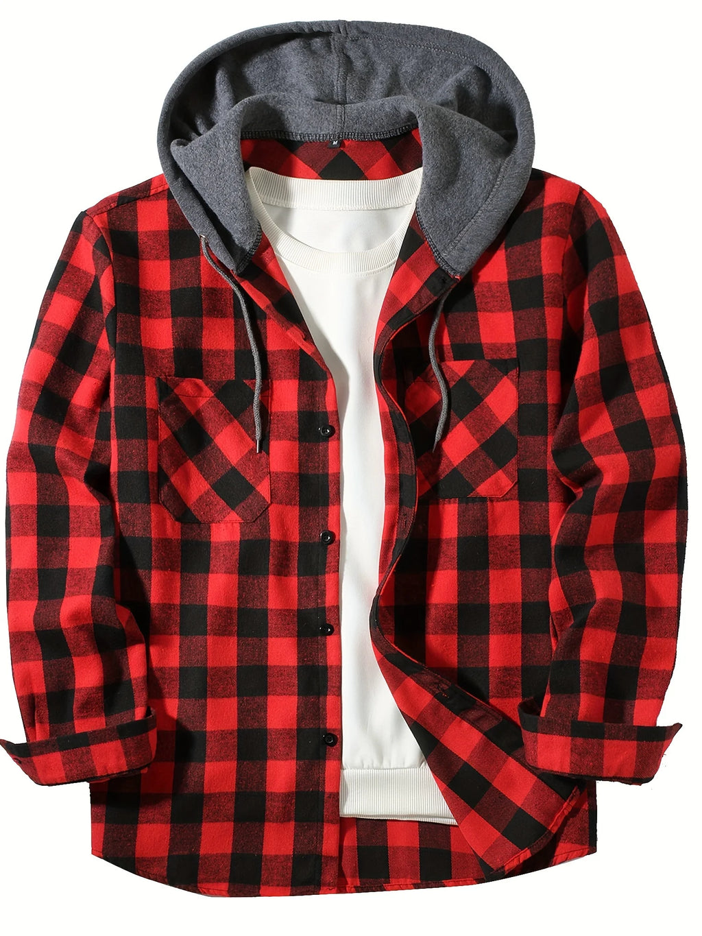 Vexaroa Men's Slim Hooded Plaid Shirt Jacket Casual Sport