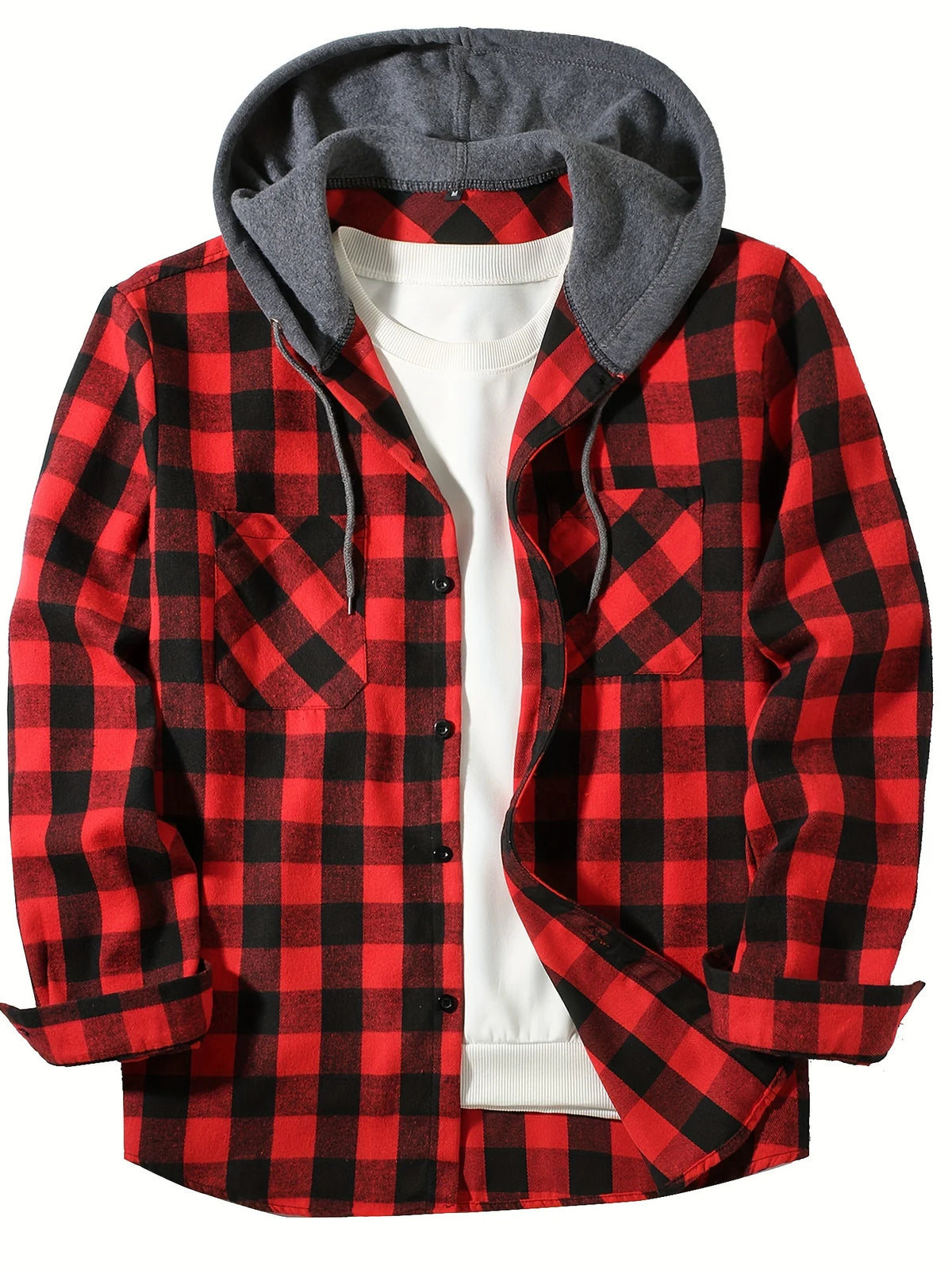 Vexaroa Men's Slim Hooded Plaid Shirt Jacket Casual Sport