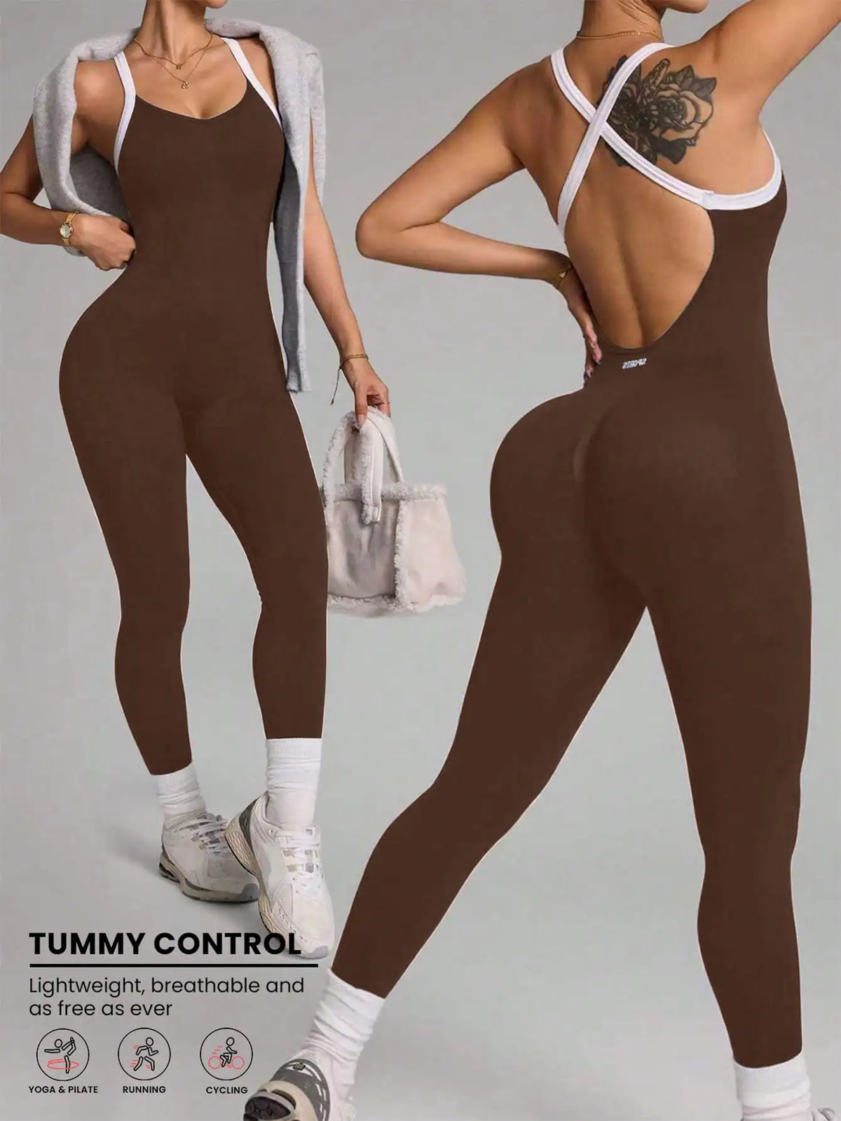 Vexaroa Cross Strap Seamless Yoga Jumpsuit Quick Dry Fitness