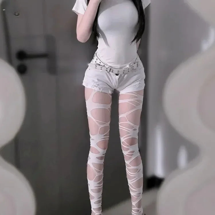 Vexaroa Spider Web Torn Fishnet Tights Ragged Pantyhose Party