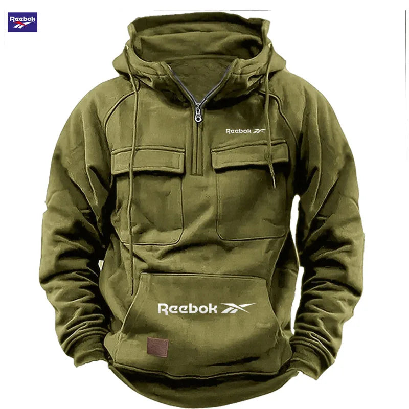 Vexaroa Men's Patchwork Hooded Sweatshirt Multi-Pocket Casual Reebok