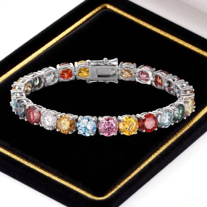 Multicolored gemstone bracelet on a black velvet box