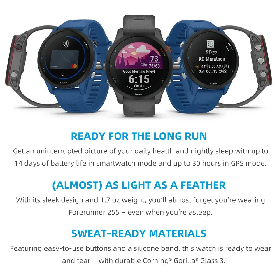 Garmin Forerunner 255 46mm 4GB ROM Running Fitness Tracker Sports Smartwatch 1.3'' Display Bluetooth 5ATM 14 Days Battery Life