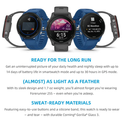 Garmin Forerunner 255 46mm 4GB ROM Running Fitness Tracker Sports Smartwatch 1.3'' Display Bluetooth 5ATM 14 Days Battery Life