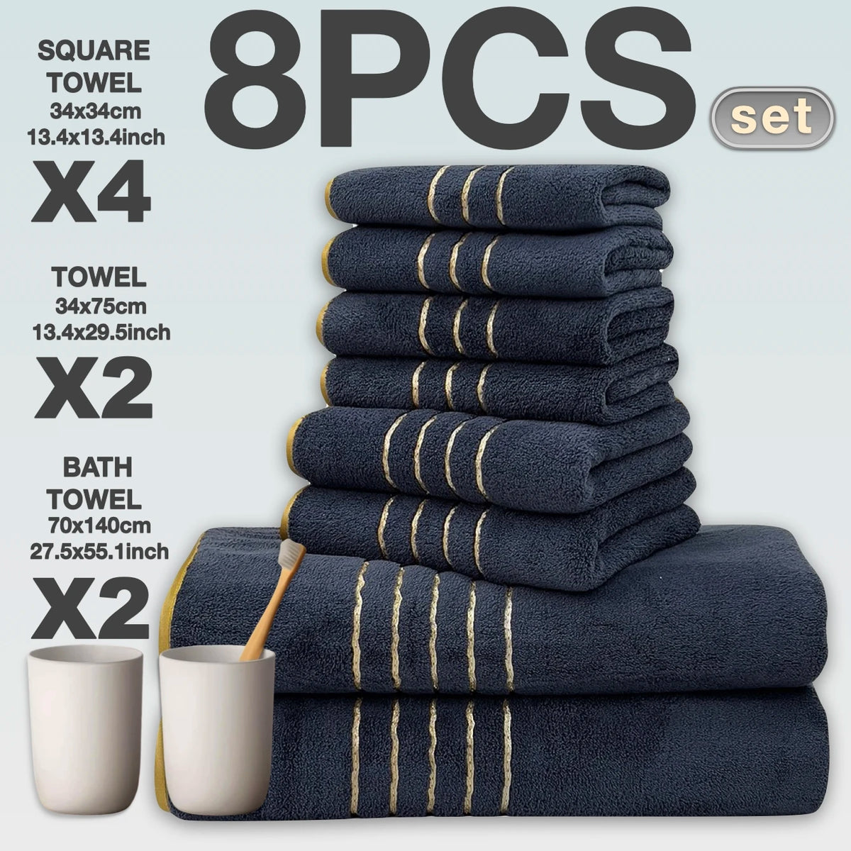 Vexaroa Soft Bath Towel Set with Gold Accents