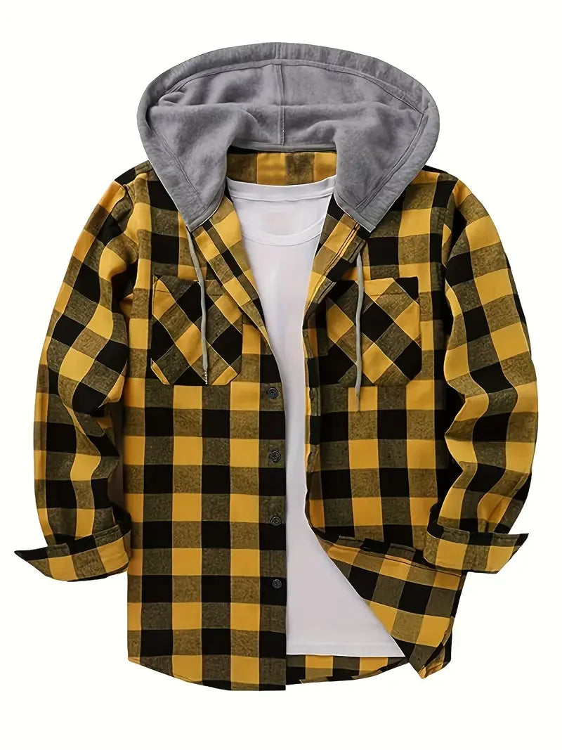Vexaroa Men's Plaid Flannel Hooded Shirt – Casual Streetwear Top
