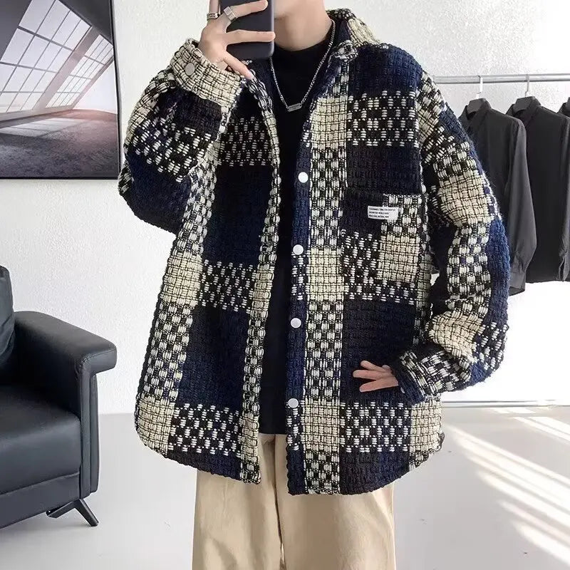 Vexaroa Men's Korean Plaid Shirt Jacket