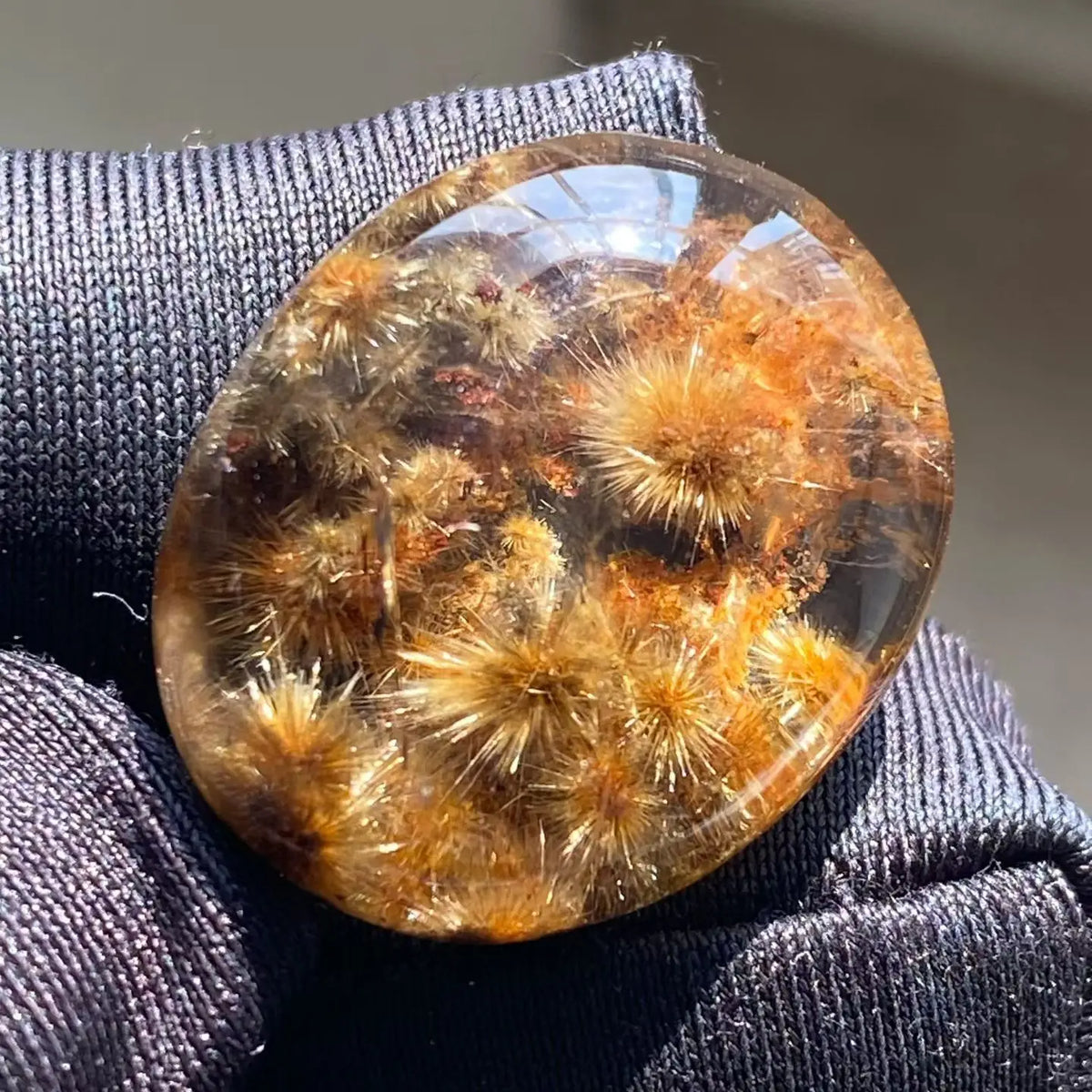 Vexaroa Gold Rutilated Quartz Sunflower Pendant | Oval Brazil