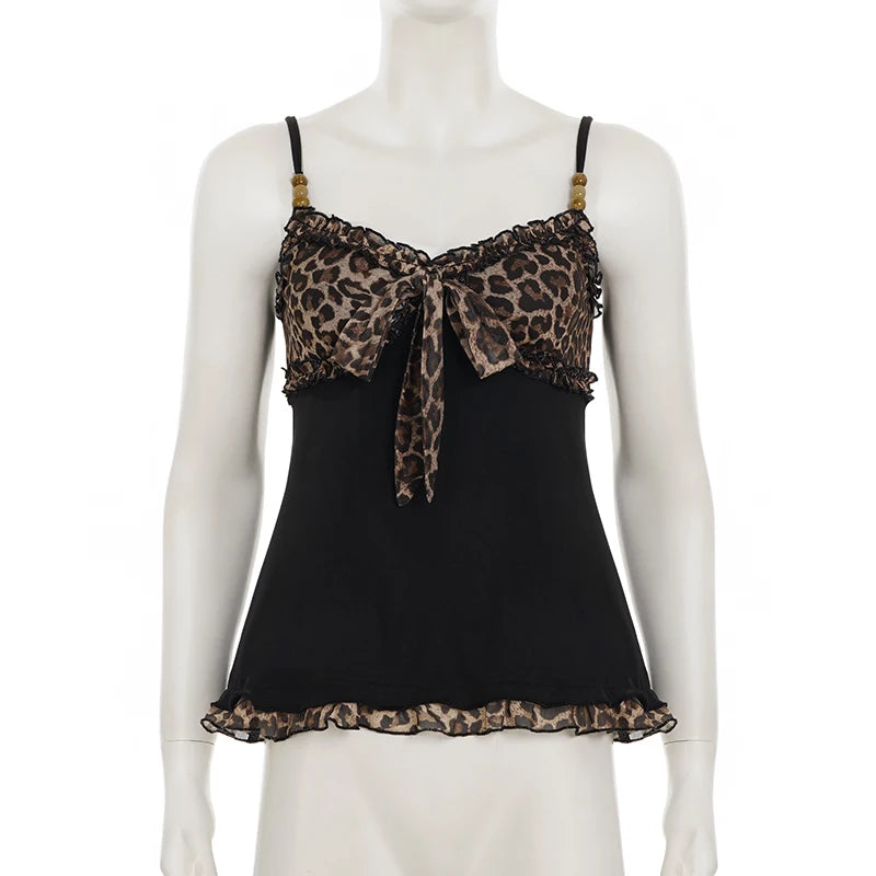 Vexaroa Leopard Tank Top – Lace-Up Camisole Crop