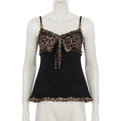 Vexaroa Leopard Tank Top  Lace-Up Camisole Crop
