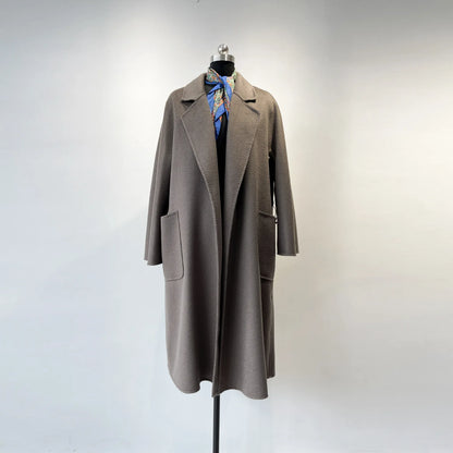 Women's Long Water Ripple Double-Faced Wool Wrap Coat at Vexaroa