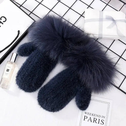 Women's Real Mink Fur Gloves Fox Fur Cuffs Winter | Vexaro