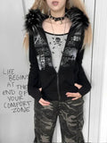 Vexaroa Women's Fur-Collar Rhinestone Zip-Up Hoodie