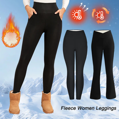 Vexaroa Women's Fleece Flared Leggings Thermal High-Waist Winter