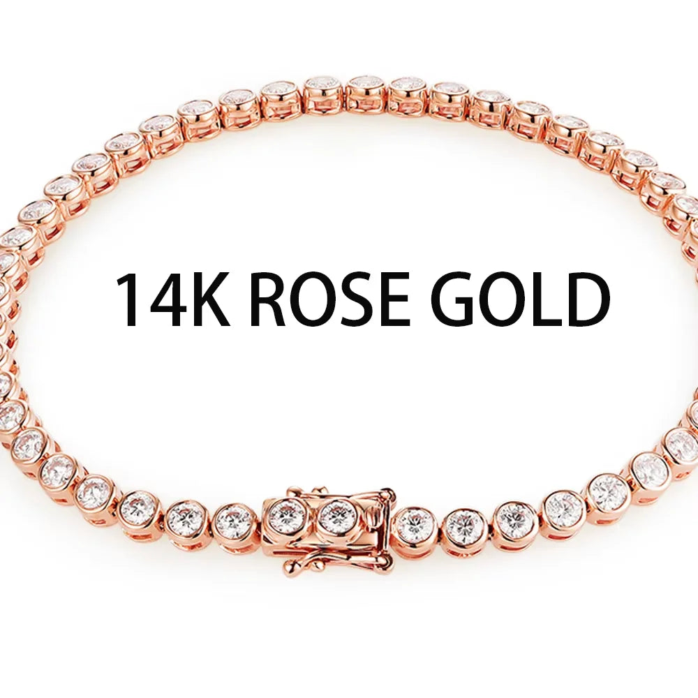 Vexaroa Bezel Set D VVS1 Moissanite Tennis Bracelet | Gold
