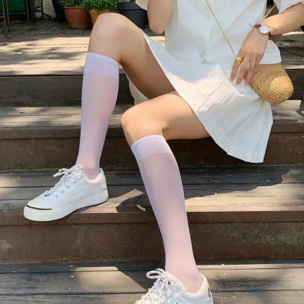Solid Color Stocking Sexy Black White Long Stocks Over-the-calf Socks Lolita JK Cosplay Socks Women's Hosiery Thigh Stockings