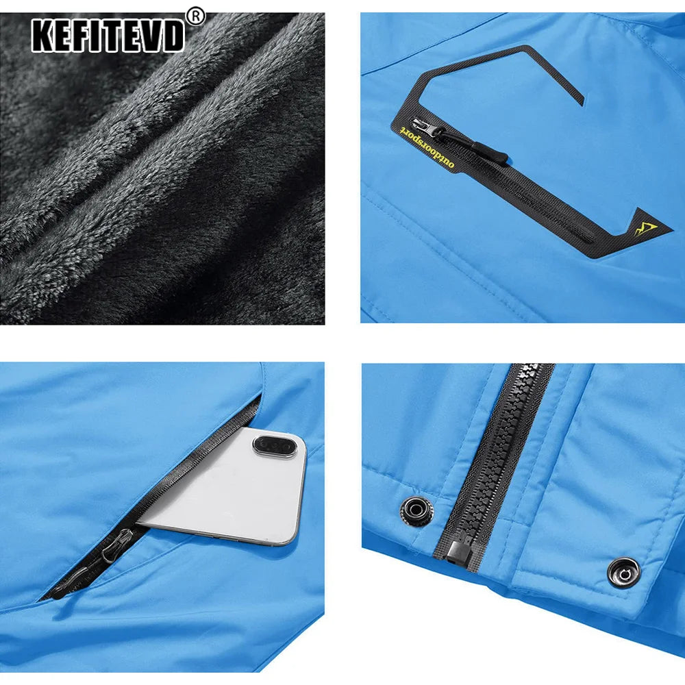KEFITEVD Men's Winter Ski Jacket Waterproof Warm Thick Fleece Hiking Jackets Raincoats Snow Jacket Coats Windbreaker Man Parka