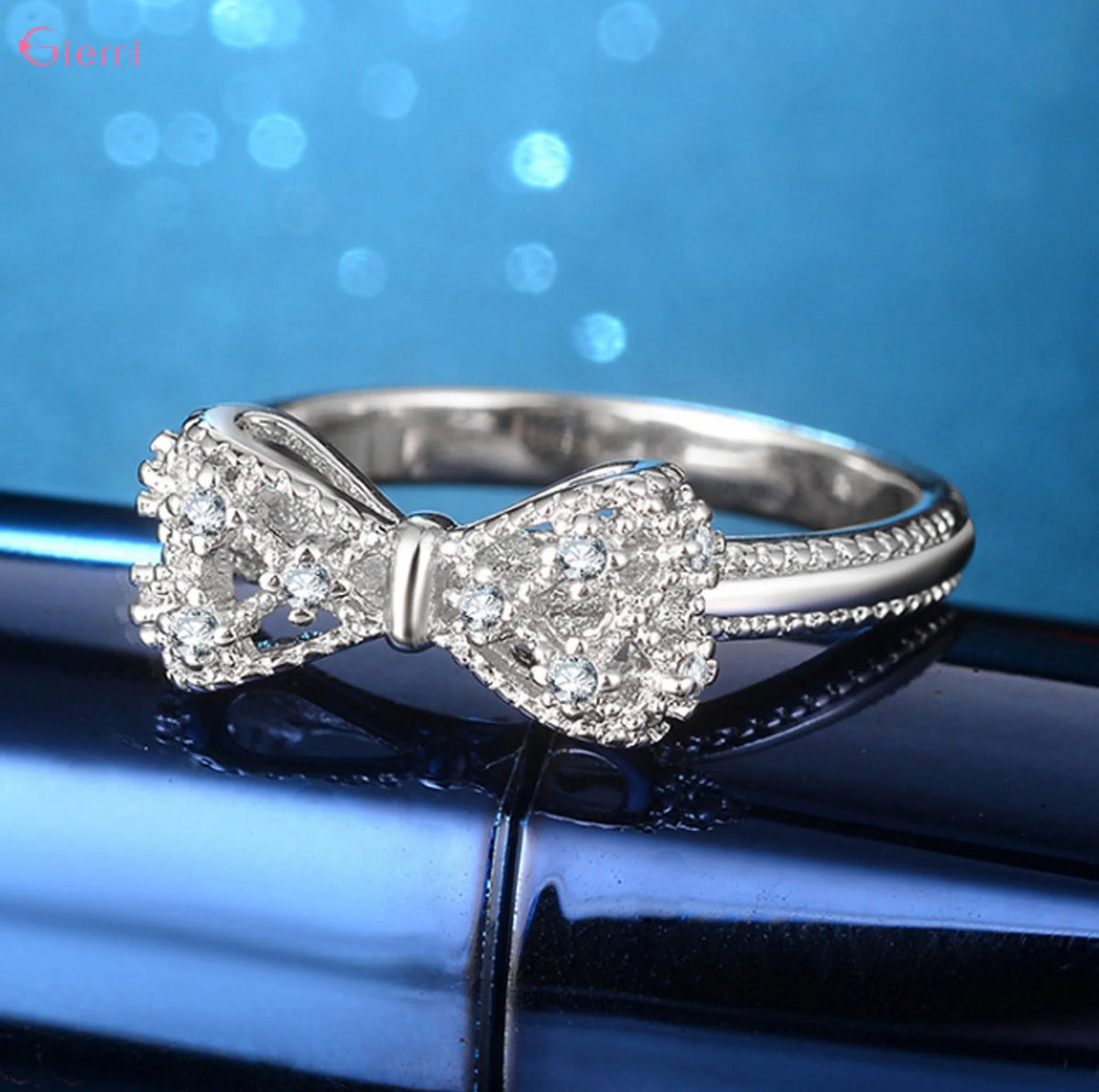 Vexaroa silver bow ring with cubic zirconia - product gallery image 3