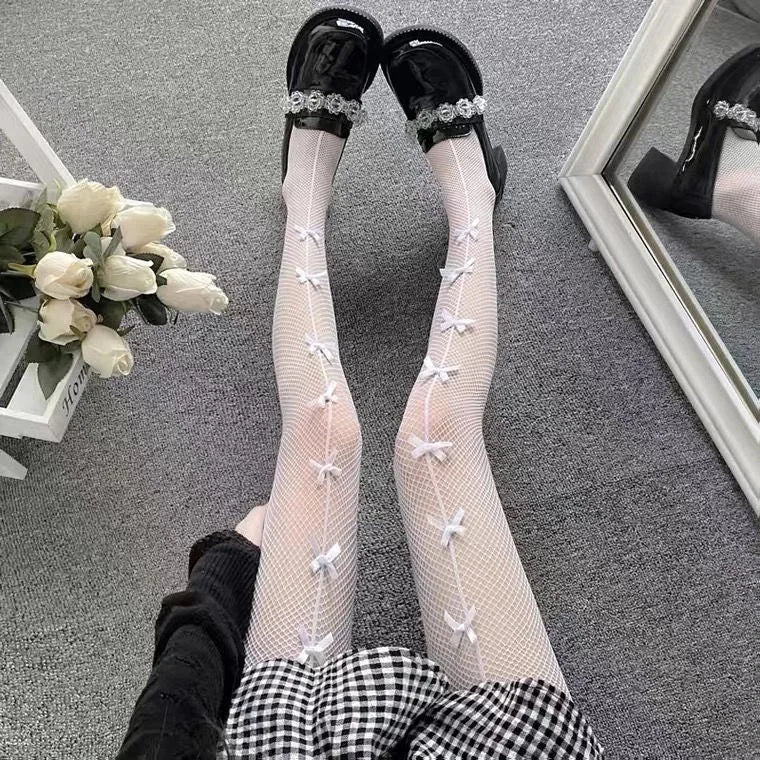 White Stocking Hot Tights Classic Hollowed Out Lace Mesh Stockings Bottomed Pantyhose