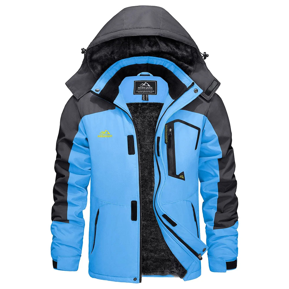 KEFITEVD Men's Winter Ski Jacket Waterproof Warm Thick Fleece Hiking Jackets Raincoats Snow Jacket Coats Windbreaker Man Parka