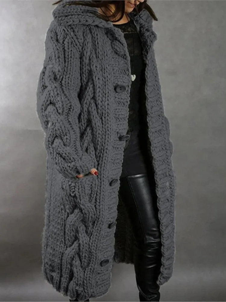 Fashion Solid Knit Cardigan For Women Casual Long Sleeve Turn-down Collar Button Sweater Coat Tops Lady Office Womens Clothing