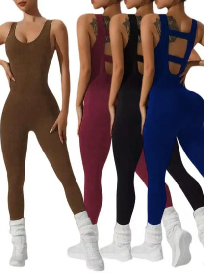 4 colors available Women's vest trousers jumpsuits - sexy hollow vest design - elastic and soft yoga running suit
