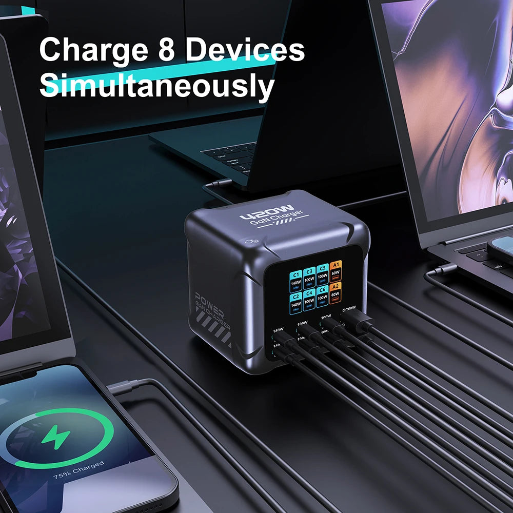 Vexaroa 420W GaN USB-C charging station with digital display – product view 3