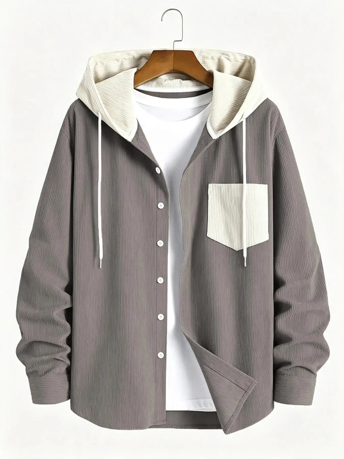 Vexaroa Men's Casual Corduroy Hooded Jacket Daily Commute