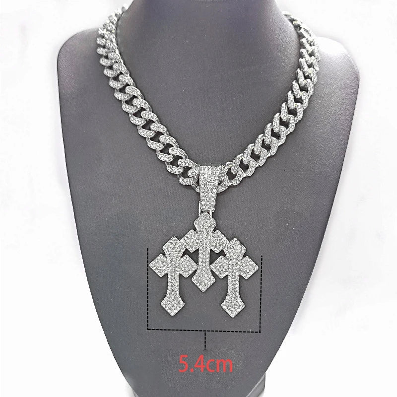 Vexaroa Iced-Out Cross Pendant Cuban Chain Necklace — Vexaroa product image 2