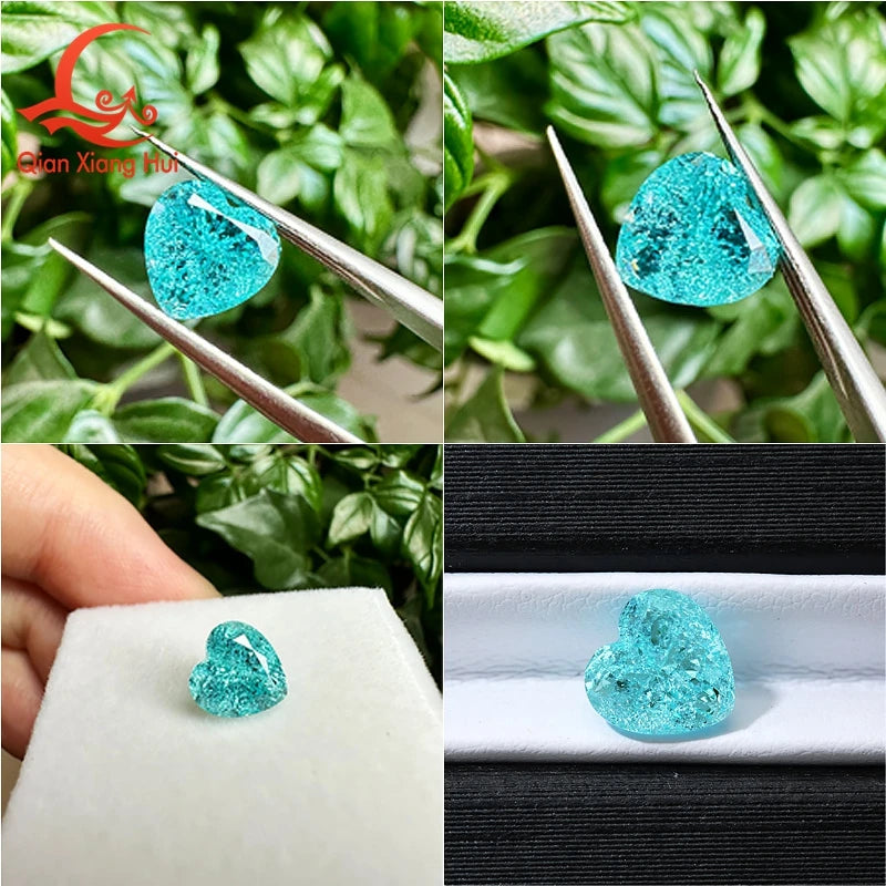 Heart Shape Neon Blue Color Paraiba Lab Grown Yttrium Aluminum Garnet With Inclusions Like Seawater Gem Stone Jewelry YAG