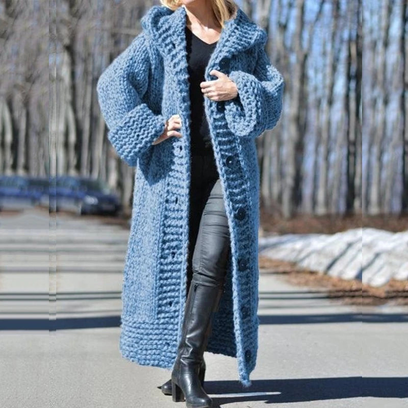 2026 Fall Winter Hooded Oversized Big Size Sweaters Thick Warm Cardigan Women Knitted Coats Loose Long Overcoats Knitwear