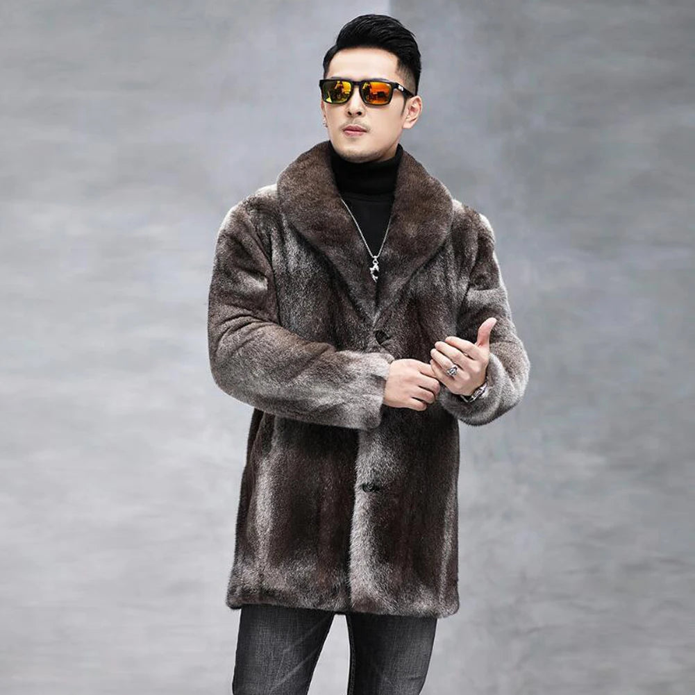 Men's Mid-Length Mink Fur Coat Grey | Vexaroa