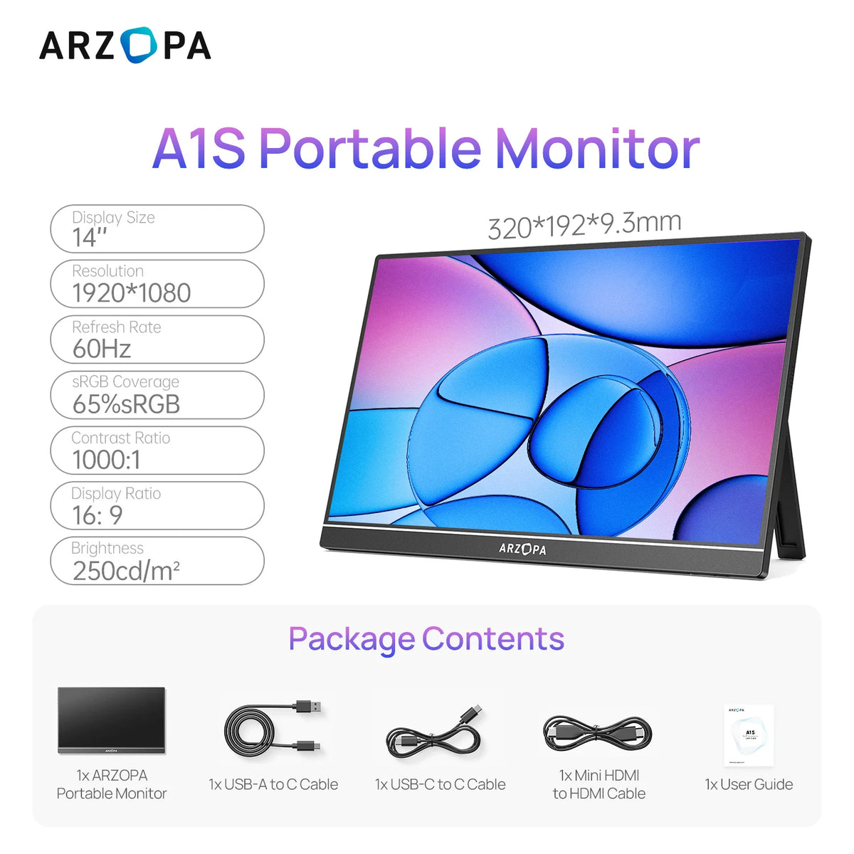 Vexaroa ARZOPA Portable FHD IPS Monitor, USB-C and HDMI