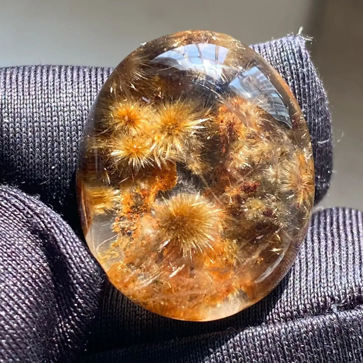 Vexaroa Gold Rutilated Quartz Sunflower Pendant | Oval Brazil