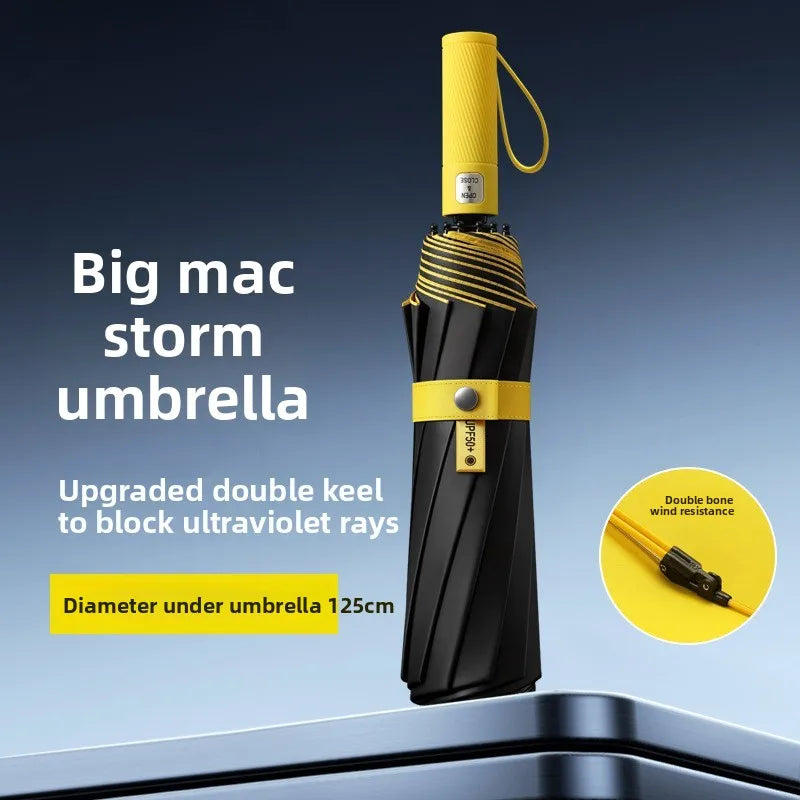 125CM Triple Fold Double Layer Double Keel Super Large Men Umbrella Sunscreen Extra Folding Rain Umbrella for Outdoor Daily