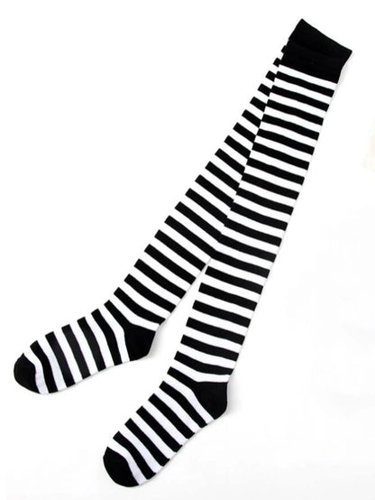 Stocking Over Knee Socks Fashion Women Keep Warm Slim Long Socks Black White Striped Hosiery