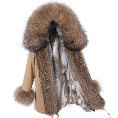 Real Raccoon Fox Fur Collar Parka Women's Coat | Vexaroa