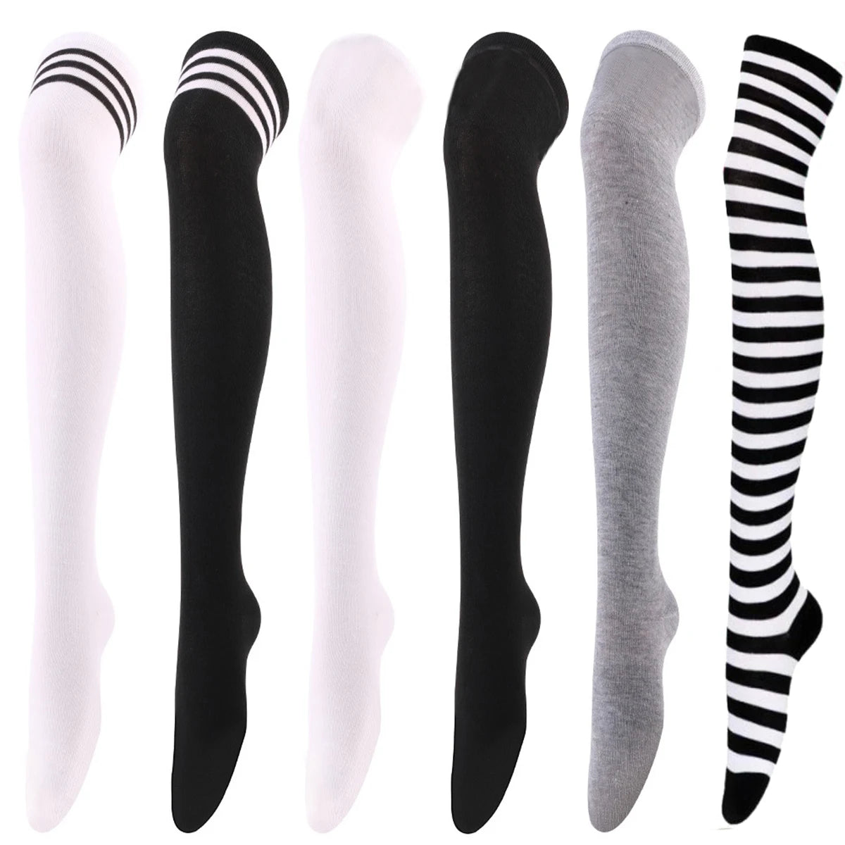Stocking Over Knee Socks Fashion Women Keep Warm Slim Long Socks Black White Striped Hosiery