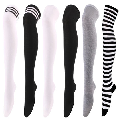 Stocking Over Knee Socks Fashion Women Keep Warm Slim Long Socks Black White Striped Hosiery
